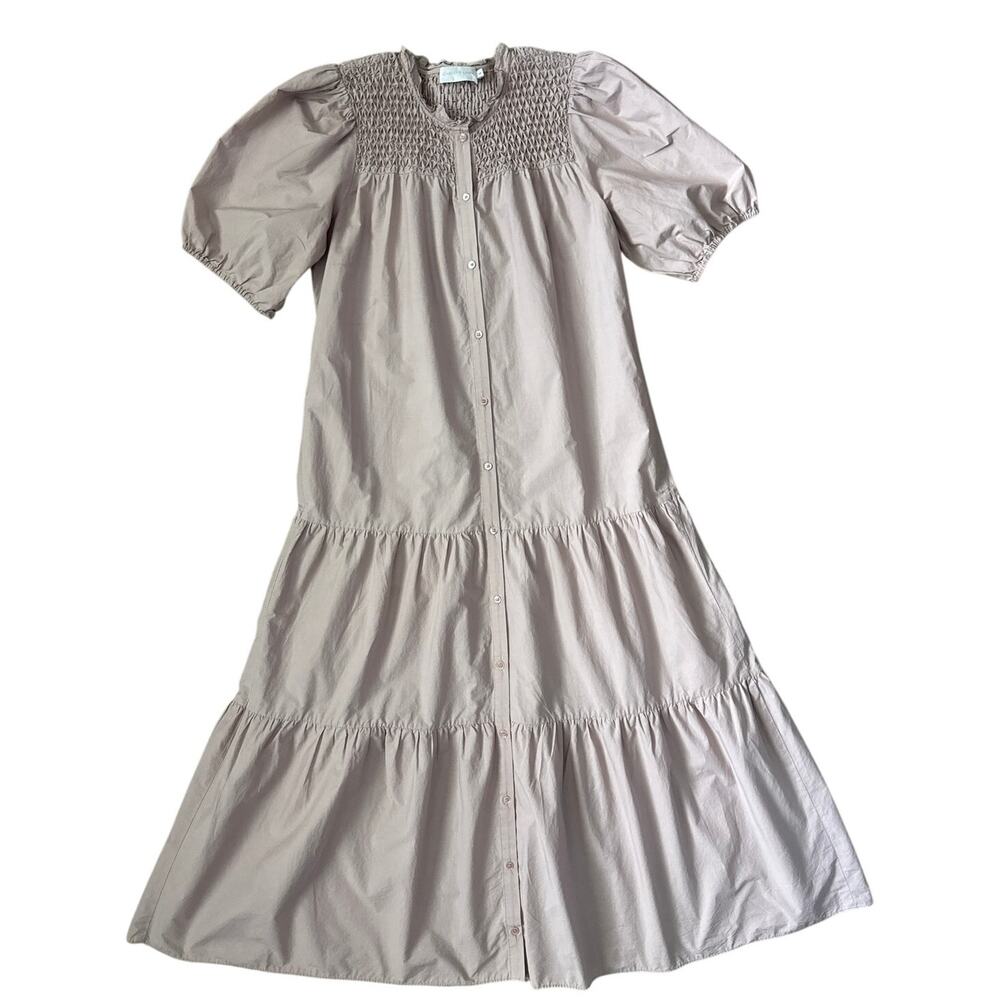 Christy Lynn Eleanor Poplin Puff Sleeve Button Front Maxi in Blush Size Large - Picture 9 of 12